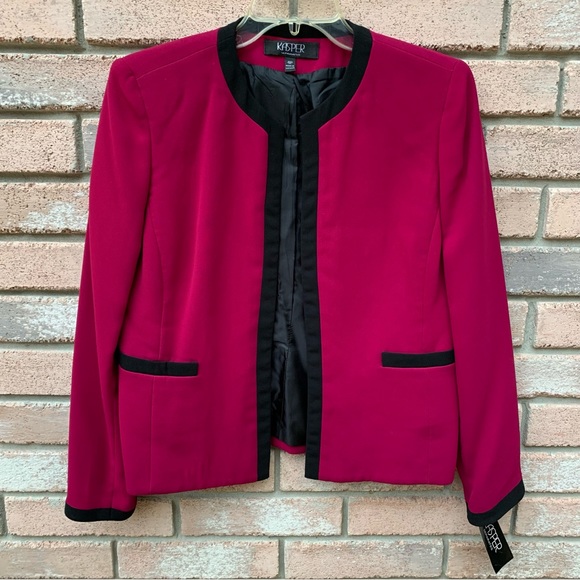 KASPER deep magenta raspberry open front black trim blazer jacket - Picture 1 of 7